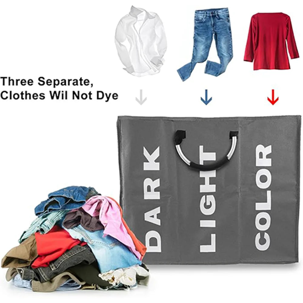 1Pc 3 Grids Foldable Laundry Basket Bag Dirty Clothes Laundry Hamper Waterproof Oxford Durable Fabric Dirty Storage Basket