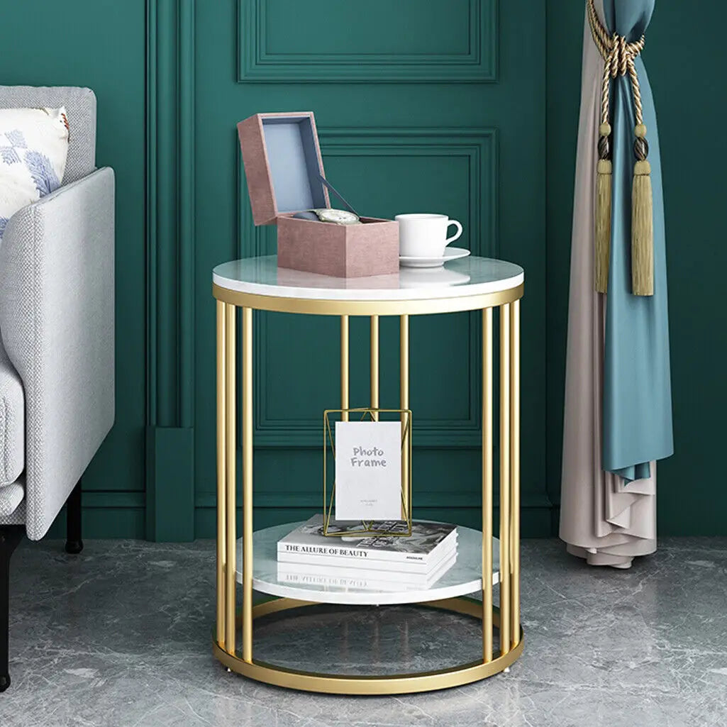 Elevate your decor with our 2-Tier White Marble Side Table! This stylish round coffee table features elegant jewelry storage, perfect for any living space or nightstand. Combine beauty and functionality effortlessly!