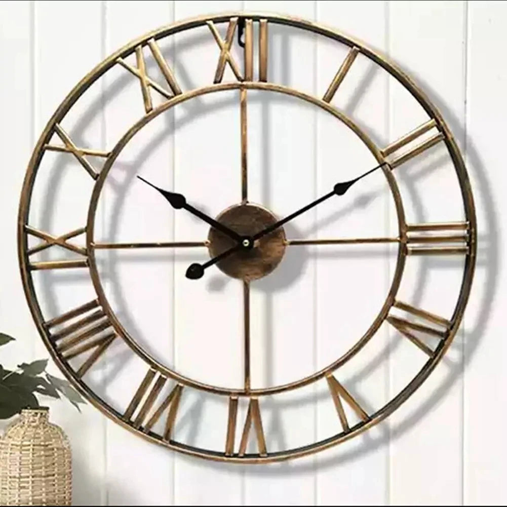 Modern 3D Large Wall Clocks Roman Numerals Retro round 40Cm Metal Iron Accurate Silent Nordic Hanging Ornament Living Room Decor
