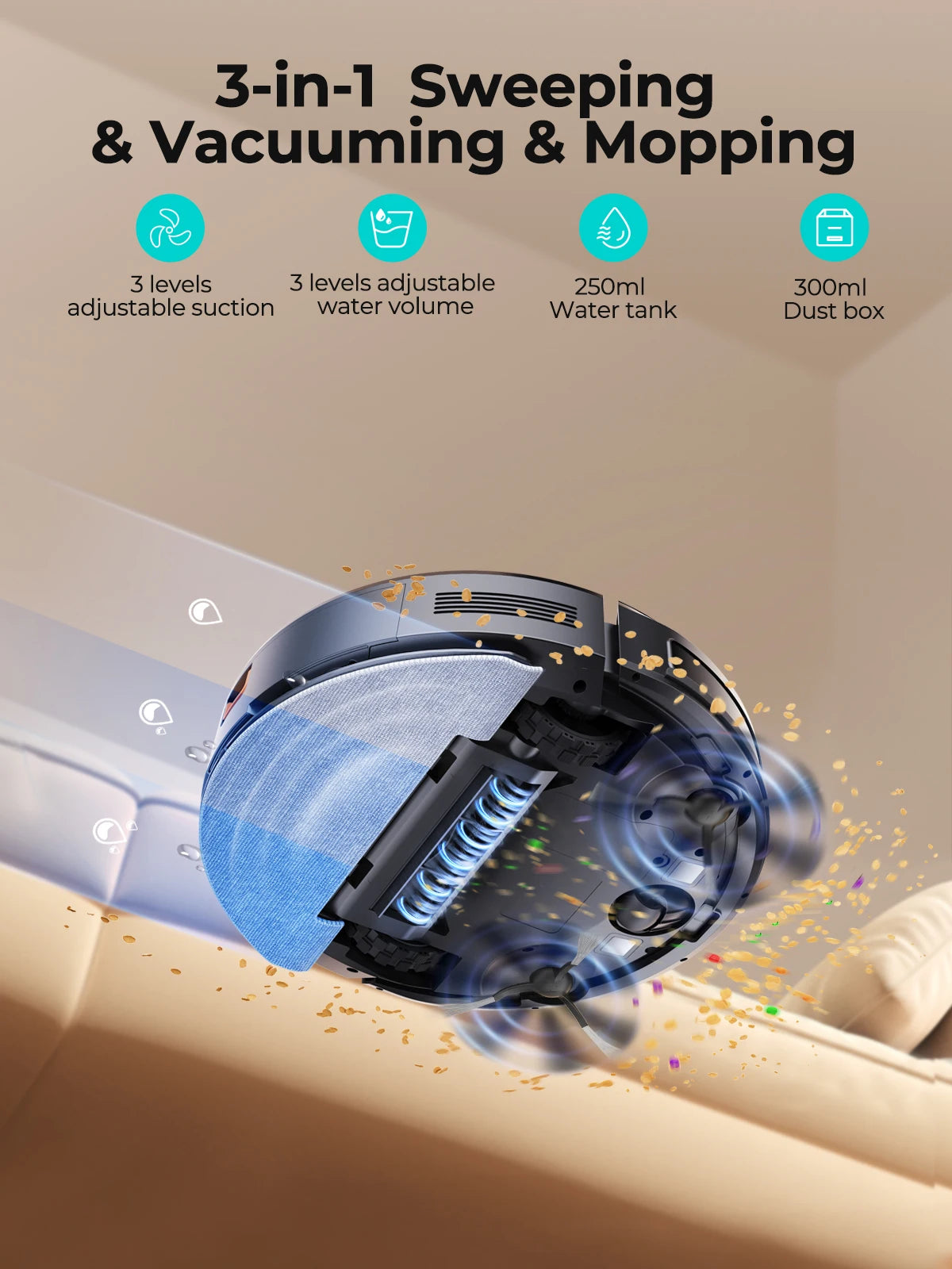 Airzeen Robot Vacuum and Mop Combo 3000Pa App/Alexa Control Scheduled Cleaning Self-Charging Robotic Vacuum Cleaner for Home