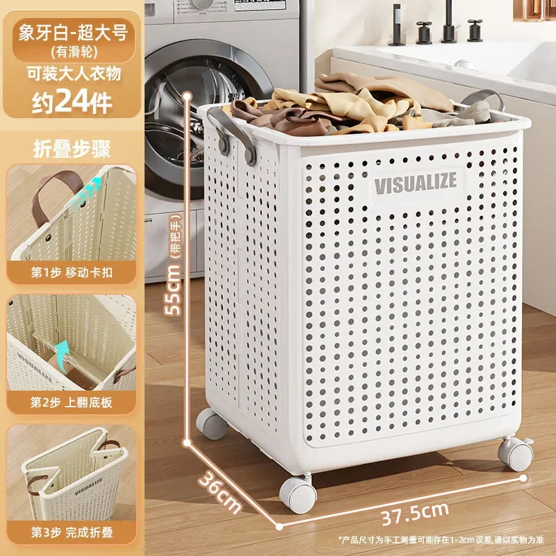 Laundry Basket with Wheels Large Folding Dirty Clothes Basket Multifunction Organizer for Dirty Clothes Laundry Room