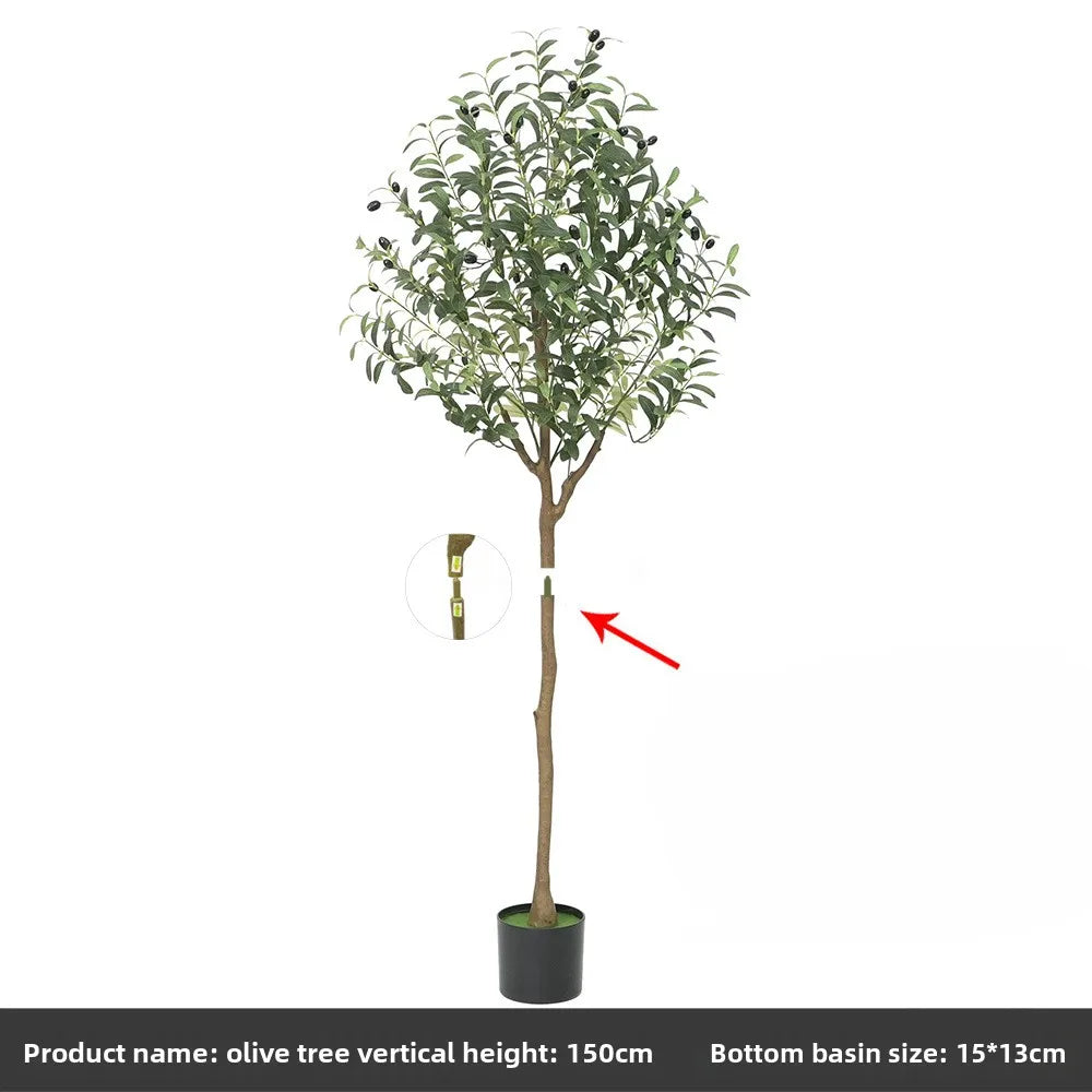 Trendy large artificial olive tree, perfect for home and garden decor. This faux green potted plant complements Nordic-style interiors, adding a touch of elegance and freshness to any space!