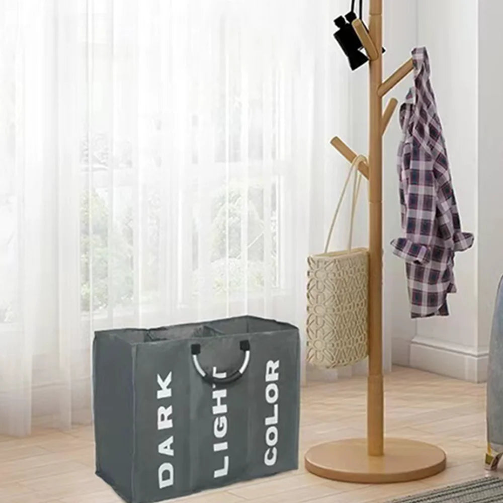 1Pc 3 Grids Foldable Laundry Basket Bag Dirty Clothes Laundry Hamper Waterproof Oxford Durable Fabric Dirty Storage Basket