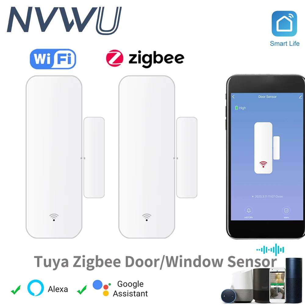 Enhance your security with the Tuya WiFi Zigbee Smart Door Sensor! Easily monitor door and window status with alerts for open/closed detection. Compatible with SmartLife, Google Home, and Alexa for seamless smart home integration!
