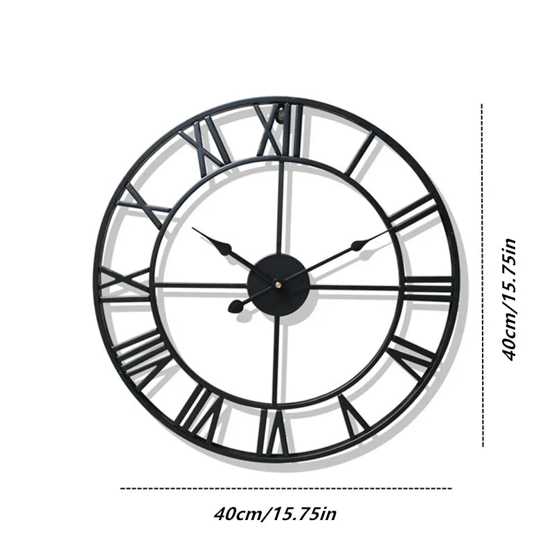 Modern 3D Large Wall Clocks Roman Numerals Retro round 40Cm Metal Iron Accurate Silent Nordic Hanging Ornament Living Room Decor
