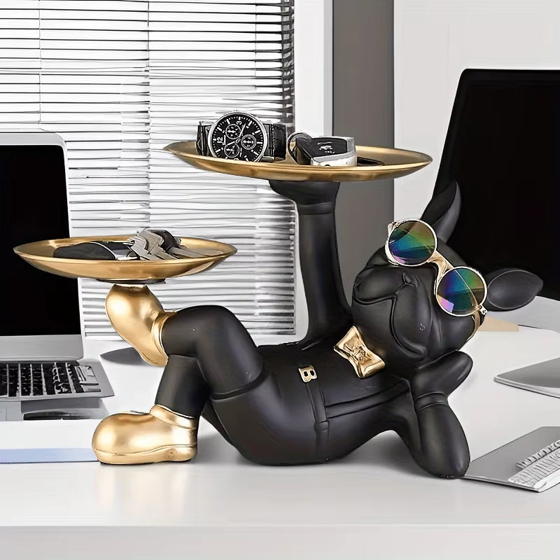 A Small Bulldog Statue Tray, Perfect for Holding Keys, Wallets, Jewelry, Phones, and Other Small Accessories Well as Small Items