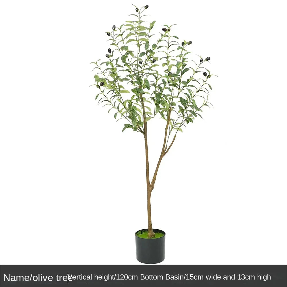 Trendy large artificial olive tree, perfect for home and garden decor. This faux green potted plant complements Nordic-style interiors, adding a touch of elegance and freshness to any space!