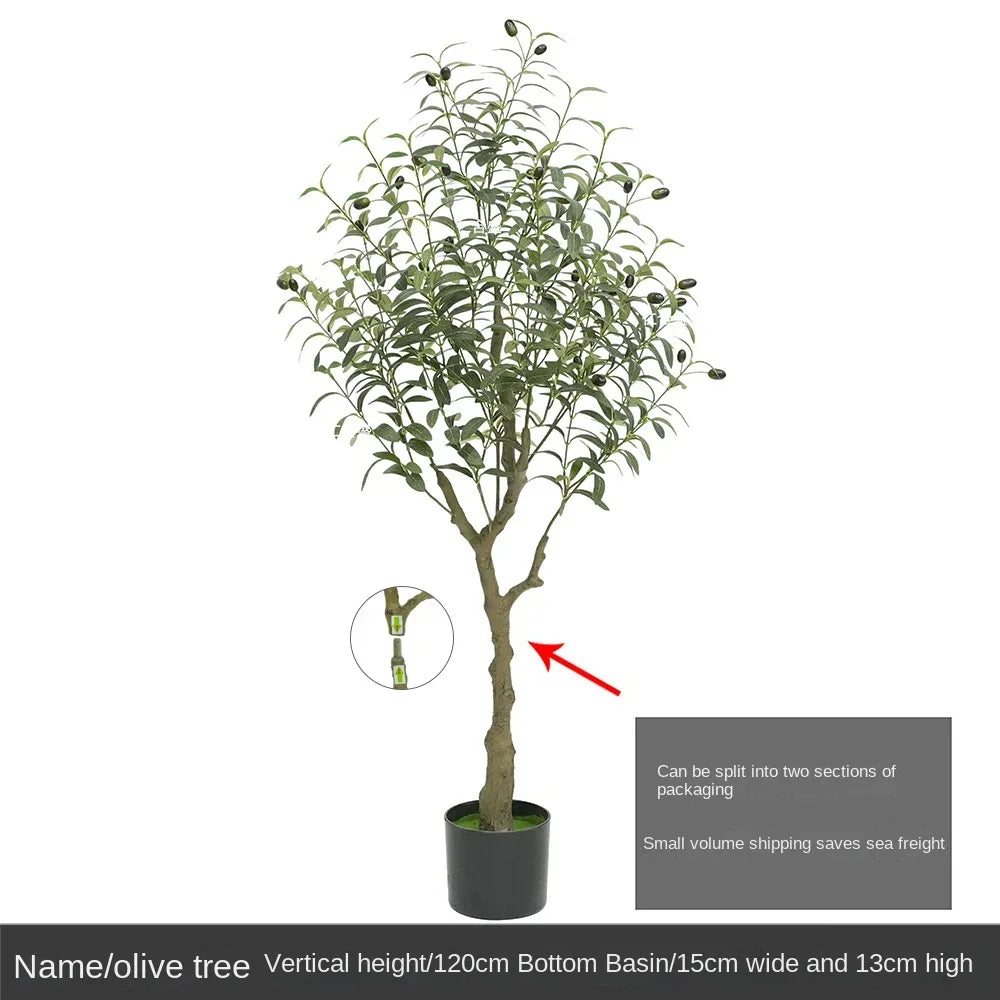 Trendy large artificial olive tree, perfect for home and garden decor. This faux green potted plant complements Nordic-style interiors, adding a touch of elegance and freshness to any space!