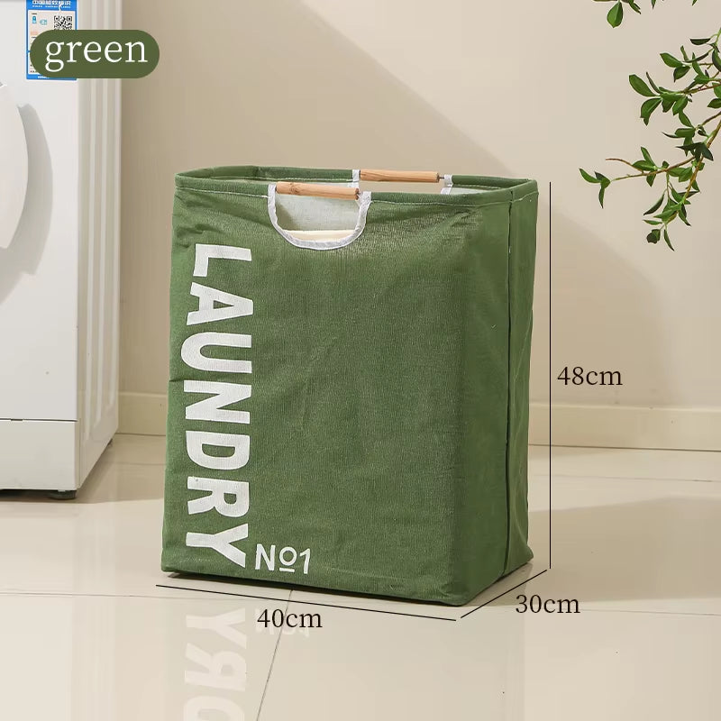 Polyester and Cotton Dirty Clothes Basket Collapsible Laundry Basket Hamper with Wooden Handle