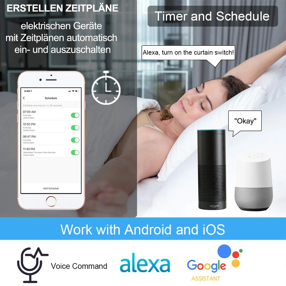 Transform your home with the Tuya Smart WiFi Curtain Blinds Switch! Control your roller shutters effortlessly via Google Home, Alexa, or the Smart Home app. Enjoy timer functions for added convenience!