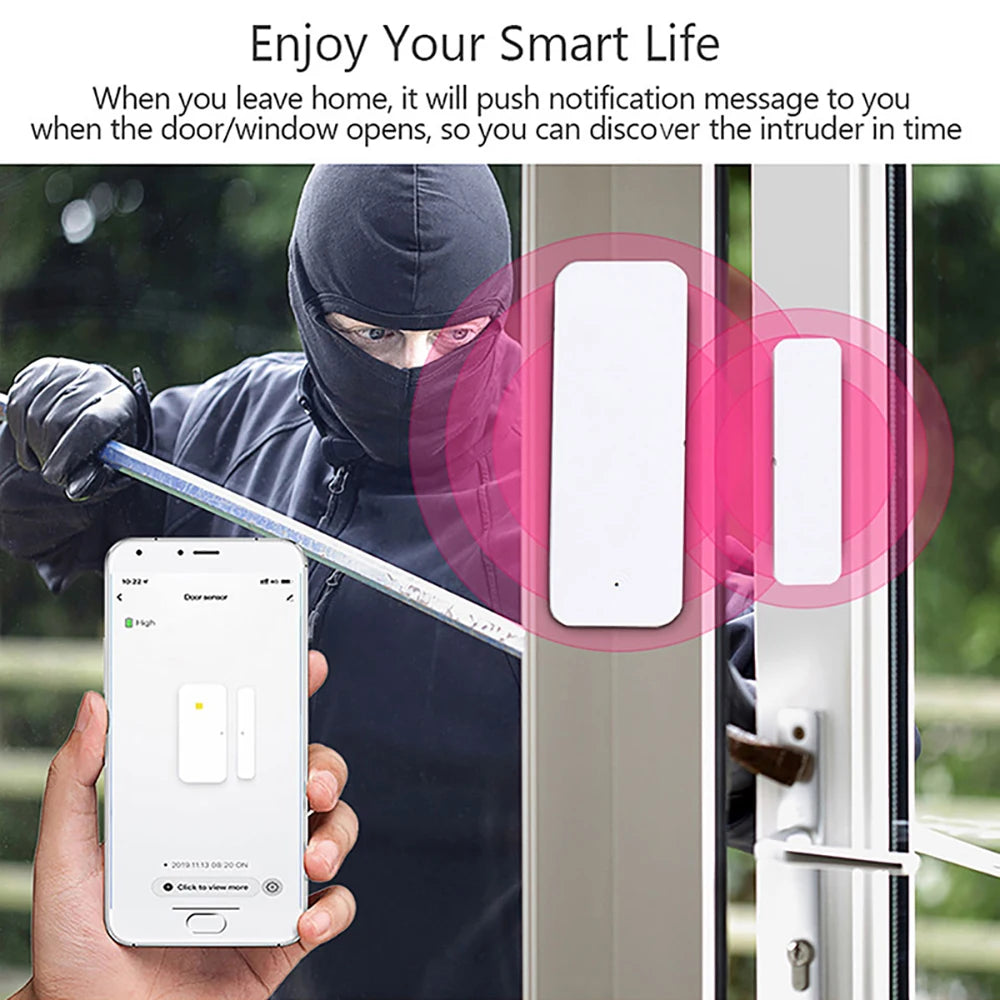 Enhance your security with the Tuya WiFi Zigbee Smart Door Sensor! Easily monitor door and window status with alerts for open/closed detection. Compatible with SmartLife, Google Home, and Alexa for seamless smart home integration!