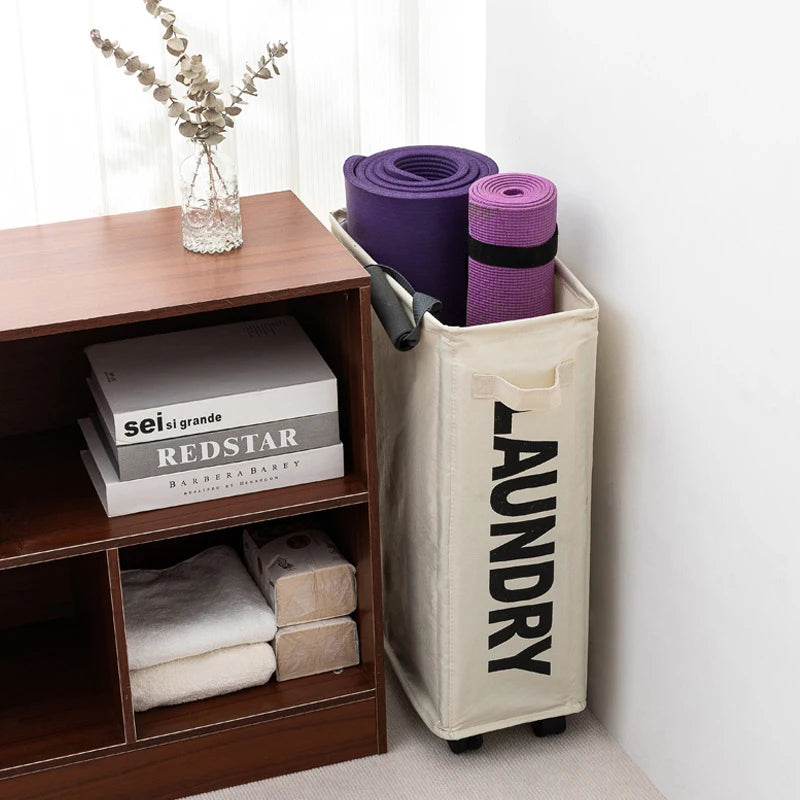 1Pc 22" Rolling Slim Laundry Basketwithstandfoldable Waterproof Sorter Andorganizeron Wheels Tall Thin Dirtylaundryhamper Basket