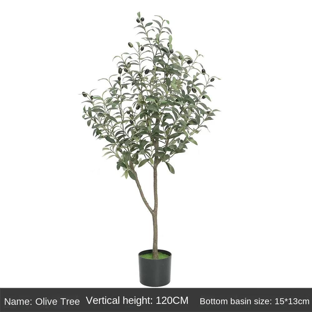 Trendy large artificial olive tree, perfect for home and garden decor. This faux green potted plant complements Nordic-style interiors, adding a touch of elegance and freshness to any space!