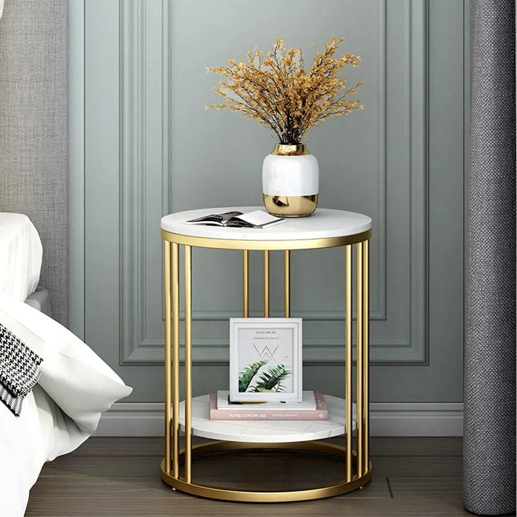 Elevate your decor with our 2-Tier White Marble Side Table! This stylish round coffee table features elegant jewelry storage, perfect for any living space or nightstand. Combine beauty and functionality effortlessly!