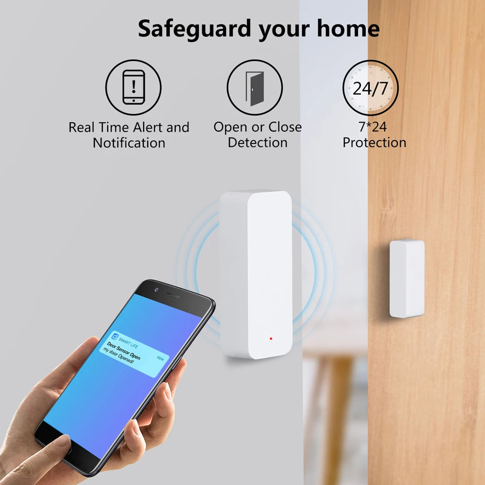 Enhance your security with the Tuya WiFi Zigbee Smart Door Sensor! Easily monitor door and window status with alerts for open/closed detection. Compatible with SmartLife, Google Home, and Alexa for seamless smart home integration!
