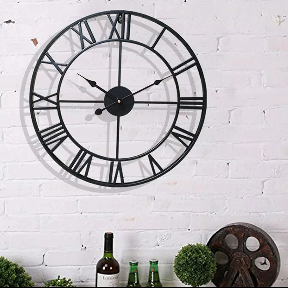 Modern 3D Large Wall Clocks Roman Numerals Retro round 40Cm Metal Iron Accurate Silent Nordic Hanging Ornament Living Room Decor