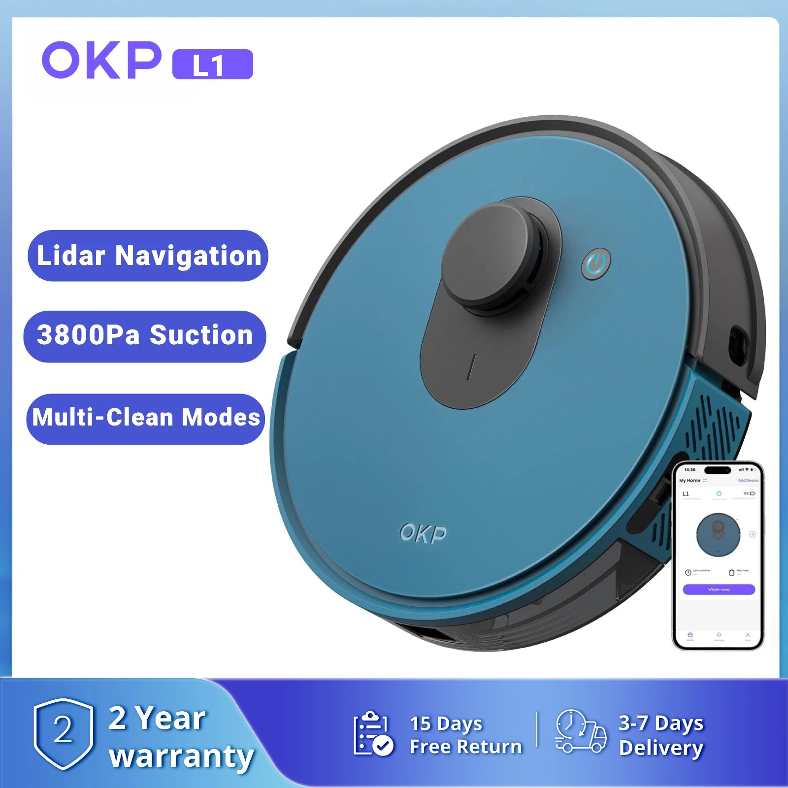 Lidar Robot Vacuum Cleaner 3800Pa Power Suction , Lidar Navigation Smart Home Appliance, Self-Charging, for Pet Hair,Carpet