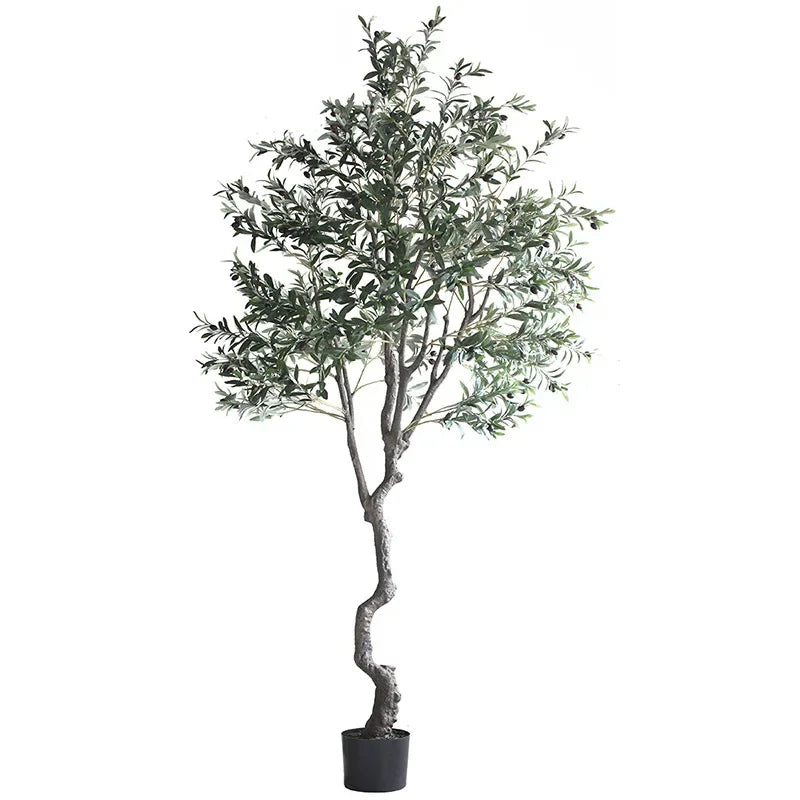 Trendy large artificial olive tree, perfect for home and garden decor. This faux green potted plant complements Nordic-style interiors, adding a touch of elegance and freshness to any space!