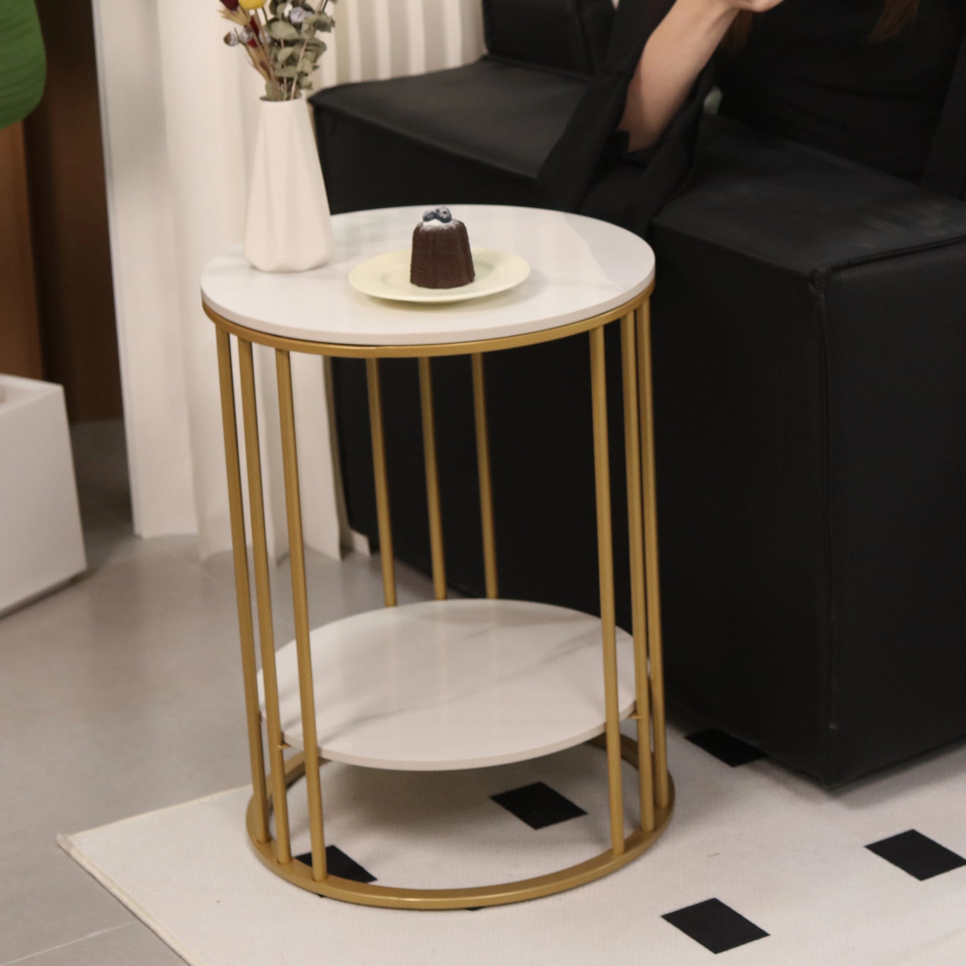 Elevate your decor with our 2-Tier White Marble Side Table! This stylish round coffee table features elegant jewelry storage, perfect for any living space or nightstand. Combine beauty and functionality effortlessly!