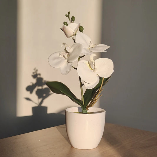 Bonsai simulated butterfly orchid, an elegant artificial potted plant for desks, dining tables, and home offices. Ideal for weddings, gifting, or enhancing any room decor!