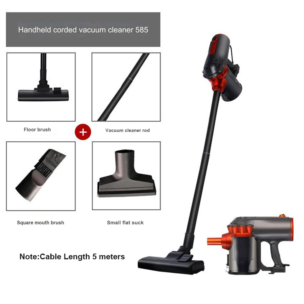 Clean effortlessly with our 600W Powerful Wired Stick Vacuum Cleaner! With 18Kpa suction, a 5-meter cable, and a spacious 1.5L dust box, it's perfect for all surfaces, including curtains and floors. Experience powerful cleaning today!