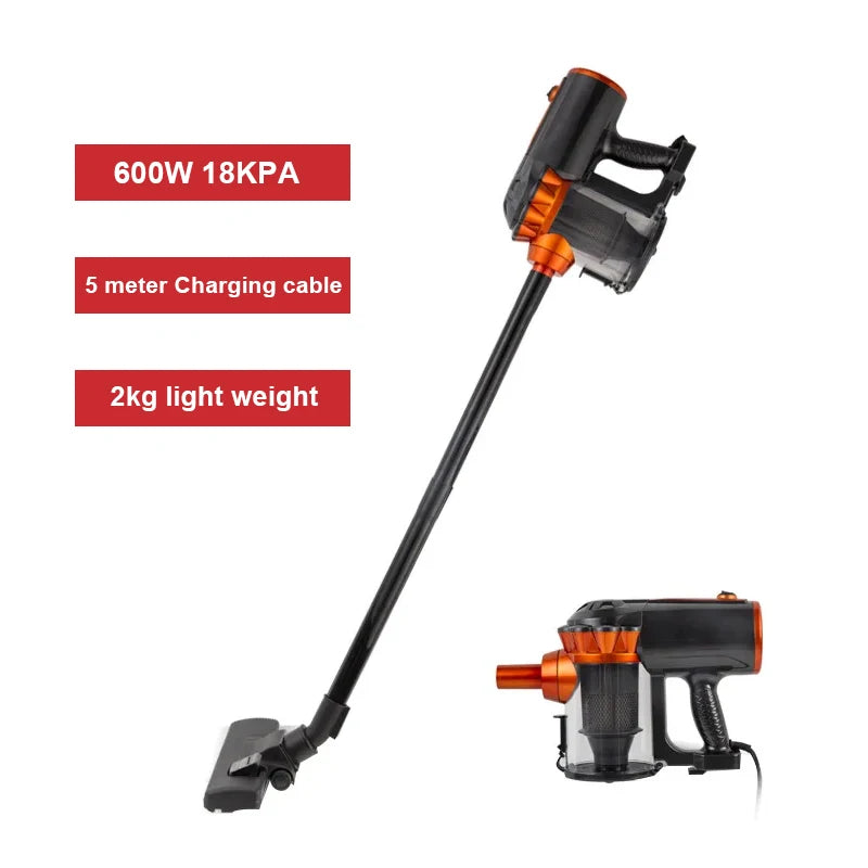 Clean effortlessly with our 600W Powerful Wired Stick Vacuum Cleaner! With 18Kpa suction, a 5-meter cable, and a spacious 1.5L dust box, it's perfect for all surfaces, including curtains and floors. Experience powerful cleaning today!