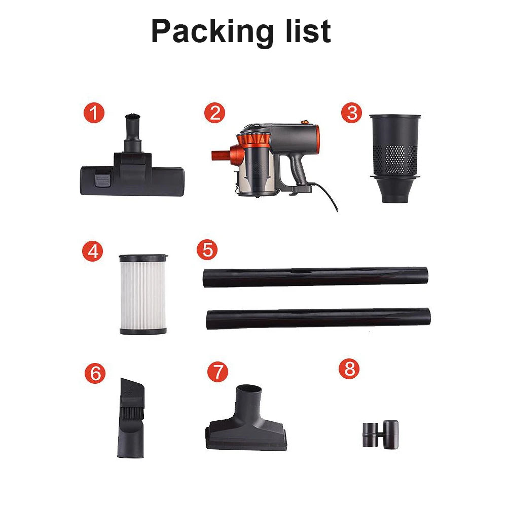 Clean effortlessly with our 600W Powerful Wired Stick Vacuum Cleaner! With 18Kpa suction, a 5-meter cable, and a spacious 1.5L dust box, it's perfect for all surfaces, including curtains and floors. Experience powerful cleaning today!