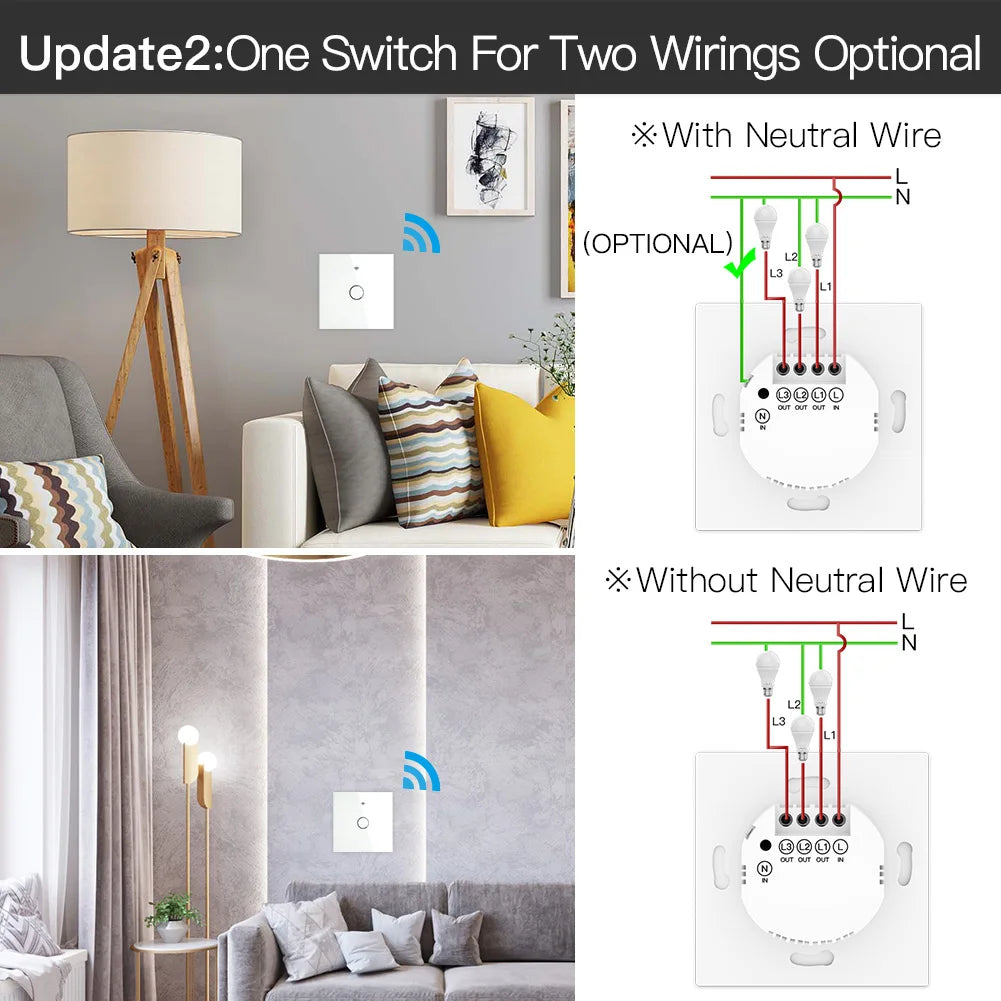 Upgrade your home with our Zigbee Wall Touch Smart Light Switch! Compatible with Smart Life/Tuya, it works seamlessly with Alexa and Google. Choose between neutral and no-neutral options for versatile installation!