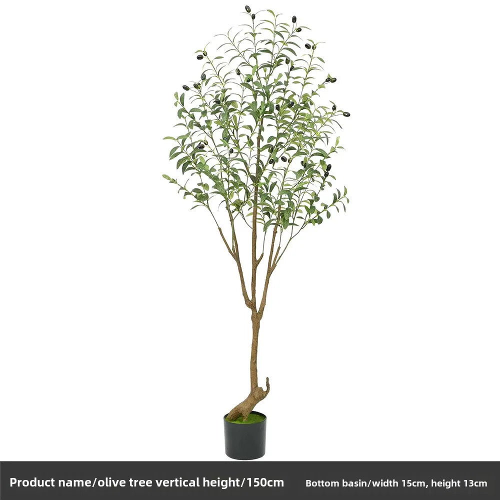 Trendy large artificial olive tree, perfect for home and garden decor. This faux green potted plant complements Nordic-style interiors, adding a touch of elegance and freshness to any space!