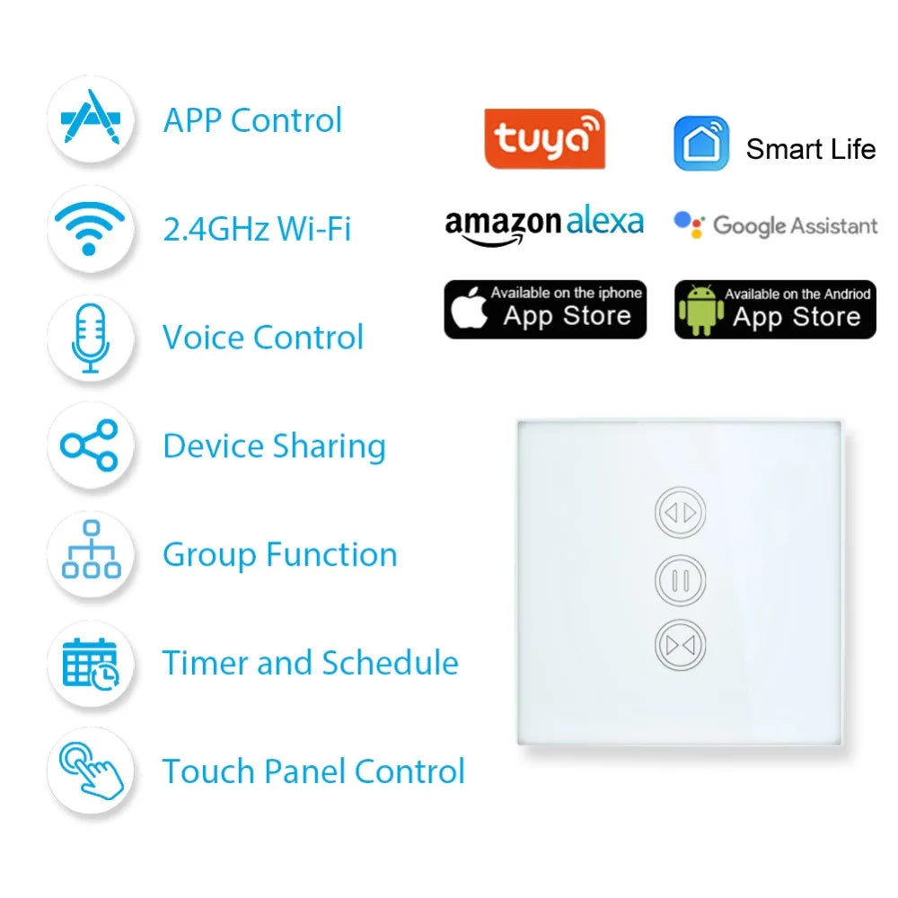 Transform your home with the Tuya Smart WiFi Curtain Blinds Switch! Control your roller shutters effortlessly via Google Home, Alexa, or the Smart Home app. Enjoy timer functions for added convenience!