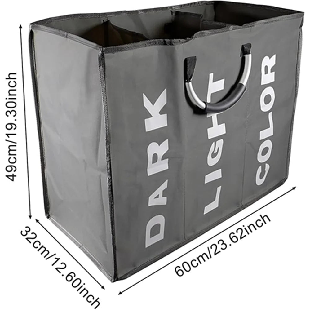 1Pc 3 Grids Foldable Laundry Basket Bag Dirty Clothes Laundry Hamper Waterproof Oxford Durable Fabric Dirty Storage Basket