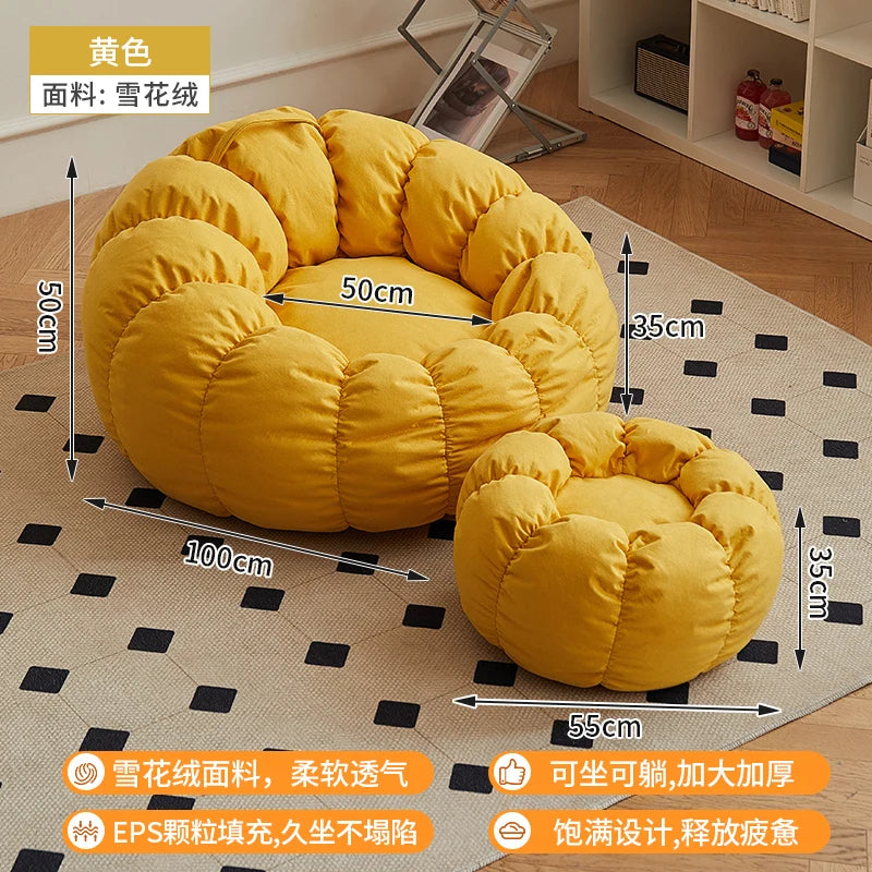 Relax in style with our modern lazy sofa chair! Perfect for balcony or living room, this small sofa with stool offers comfort and elegance for your bedroom or leisure space.