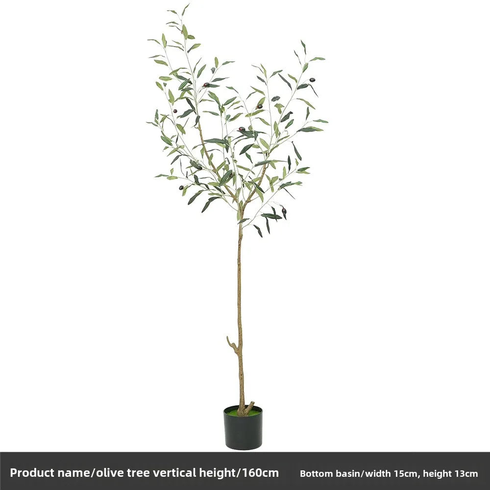 Trendy large artificial olive tree, perfect for home and garden decor. This faux green potted plant complements Nordic-style interiors, adding a touch of elegance and freshness to any space!