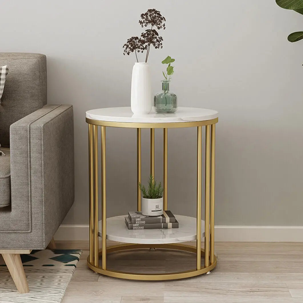 Elevate your decor with our 2-Tier White Marble Side Table! This stylish round coffee table features elegant jewelry storage, perfect for any living space or nightstand. Combine beauty and functionality effortlessly!