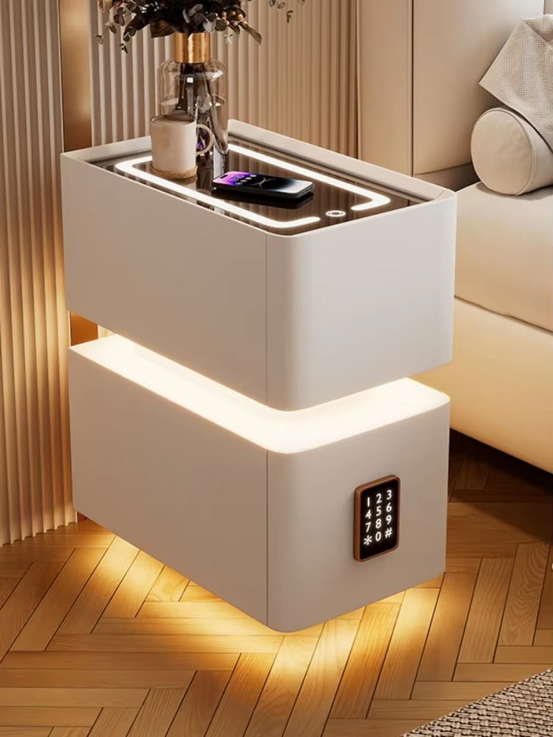 Elevate your bedroom with our Creative Intelligent Bedside Table! Featuring wireless charging, modern storage, and a sensor light, this stylish nightstand is a perfect blend of innovation and elegance.