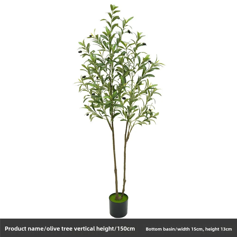 Trendy large artificial olive tree, perfect for home and garden decor. This faux green potted plant complements Nordic-style interiors, adding a touch of elegance and freshness to any space!