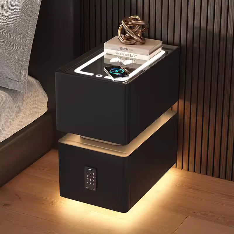 Elevate your bedroom with our Creative Intelligent Bedside Table! Featuring wireless charging, modern storage, and a sensor light, this stylish nightstand is a perfect blend of innovation and elegance.