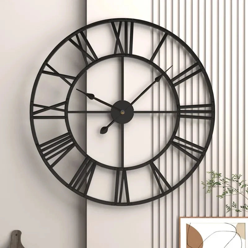 Modern 3D Large Wall Clocks Roman Numerals Retro round 40Cm Metal Iron Accurate Silent Nordic Hanging Ornament Living Room Decor