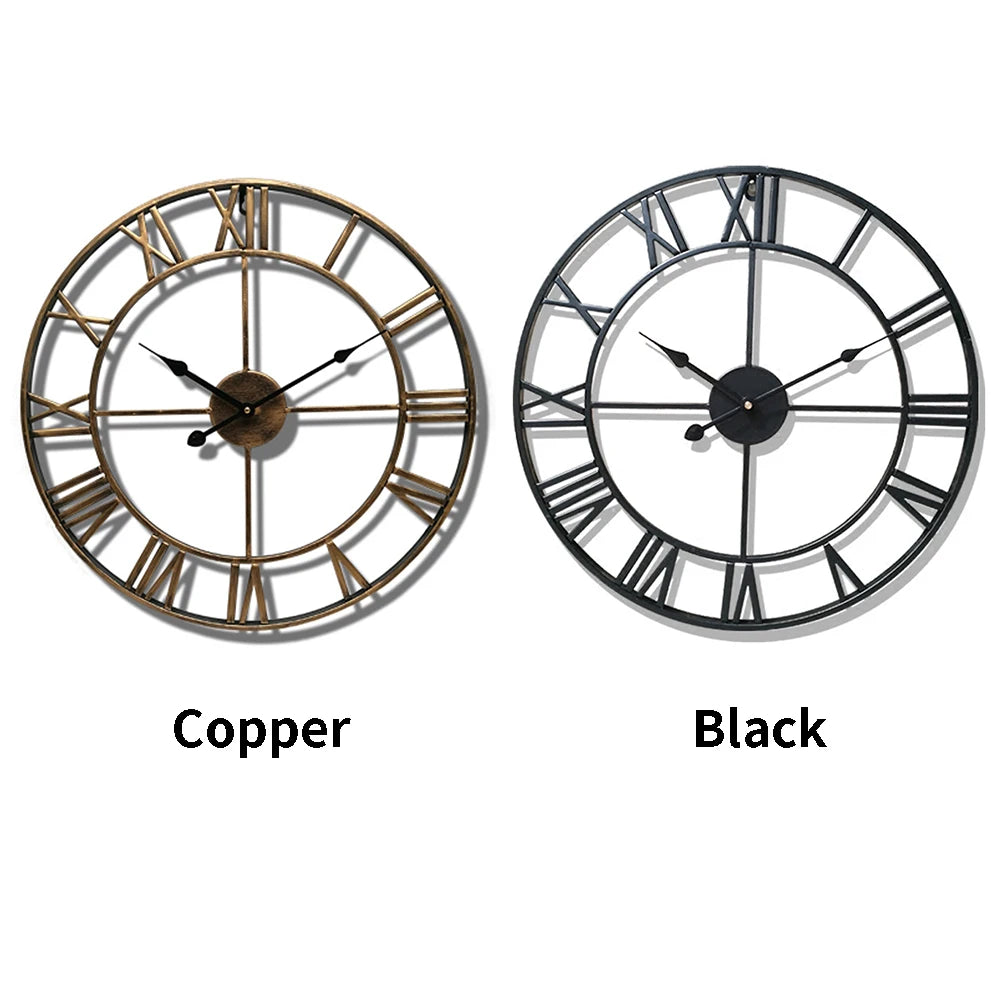 Modern 3D Large Wall Clocks Roman Numerals Retro round 40Cm Metal Iron Accurate Silent Nordic Hanging Ornament Living Room Decor