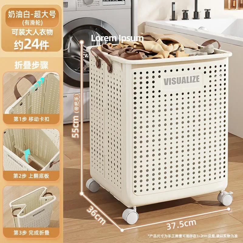 Laundry Basket with Wheels Large Folding Dirty Clothes Basket Multifunction Organizer for Dirty Clothes Laundry Room