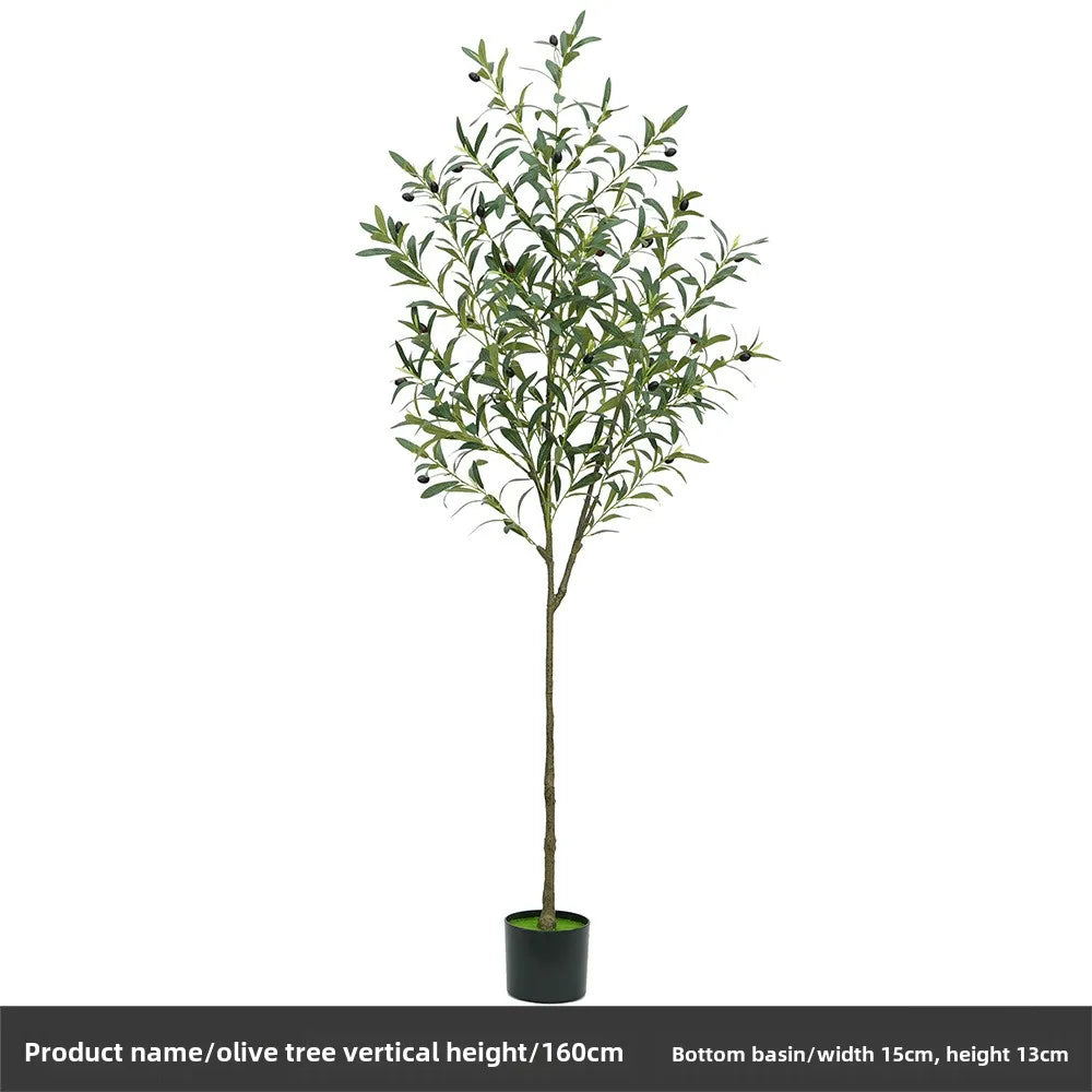 Trendy large artificial olive tree, perfect for home and garden decor. This faux green potted plant complements Nordic-style interiors, adding a touch of elegance and freshness to any space!