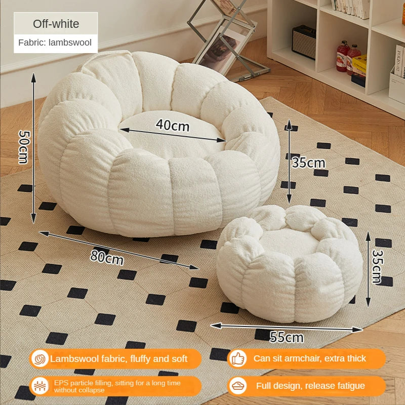 Relax in style with our modern lazy sofa chair! Perfect for balcony or living room, this small sofa with stool offers comfort and elegance for your bedroom or leisure space.