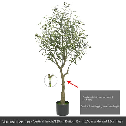 Trendy large artificial olive tree, perfect for home and garden decor. This faux green potted plant complements Nordic-style interiors, adding a touch of elegance and freshness to any space!