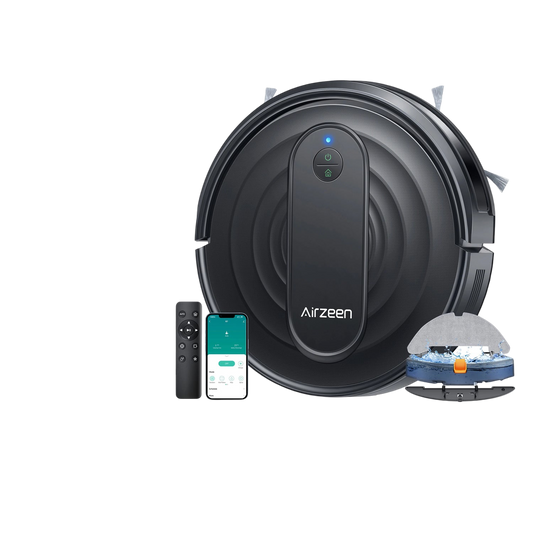 Airzeen Robot Vacuum & Mop Combo: Powerful 3000Pa suction, App & Alexa control, scheduled cleaning & self-charging. Keep your home spotless effortlessly! Perfect for busy lifestyles.