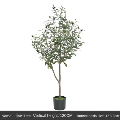 Trendy large artificial olive tree, perfect for home and garden decor. This faux green potted plant complements Nordic-style interiors, adding a touch of elegance and freshness to any space!