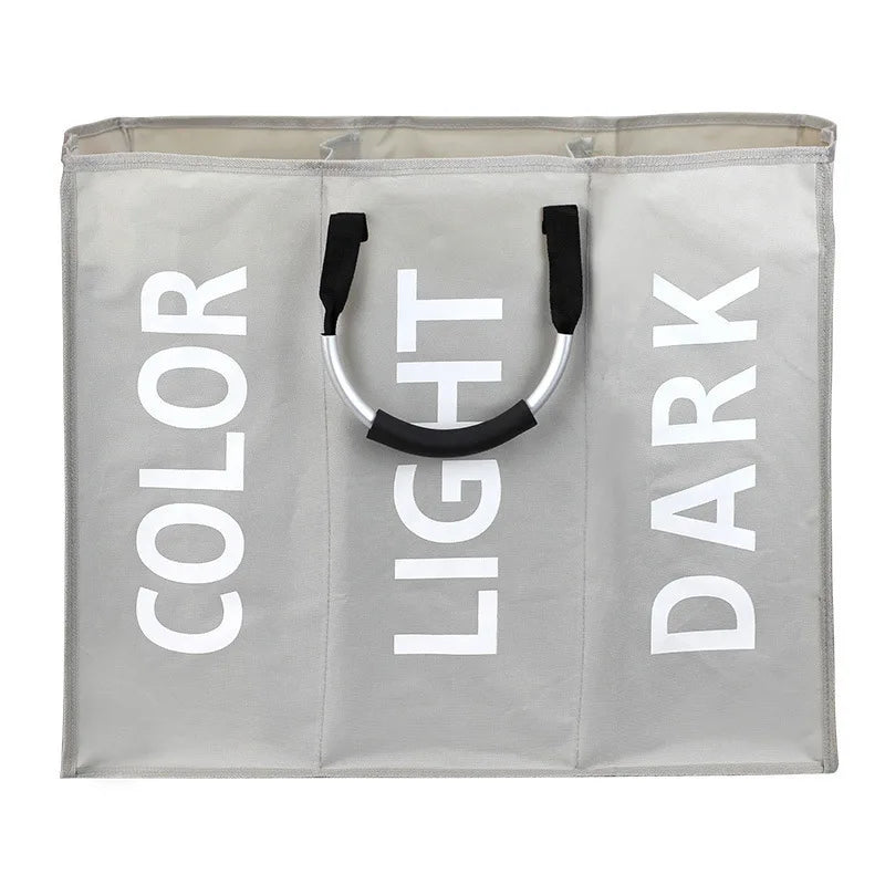 1Pc 3 Grids Foldable Laundry Basket Bag Dirty Clothes Laundry Hamper Waterproof Oxford Durable Fabric Dirty Storage Basket