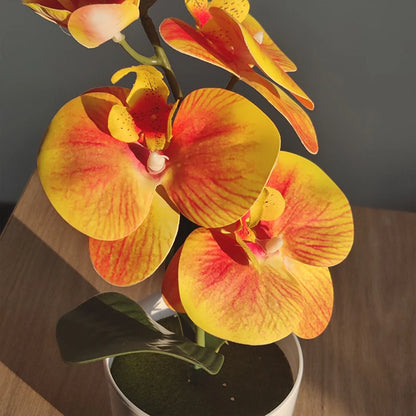 Bonsai simulated butterfly orchid, an elegant artificial potted plant for desks, dining tables, and home offices. Ideal for weddings, gifting, or enhancing any room decor!