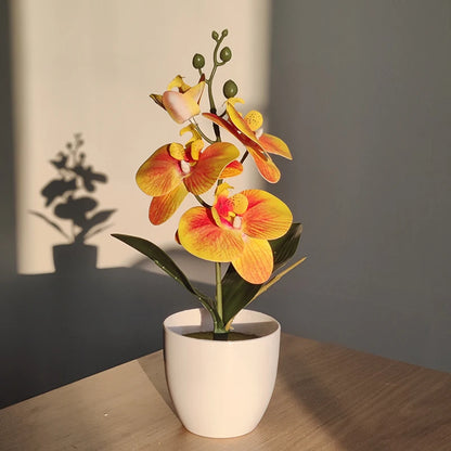 Bonsai simulated butterfly orchid, an elegant artificial potted plant for desks, dining tables, and home offices. Ideal for weddings, gifting, or enhancing any room decor!