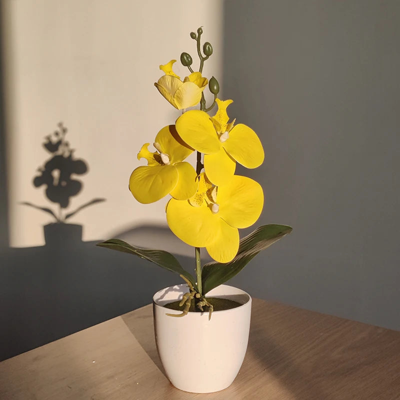 Bonsai simulated butterfly orchid, an elegant artificial potted plant for desks, dining tables, and home offices. Ideal for weddings, gifting, or enhancing any room decor!
