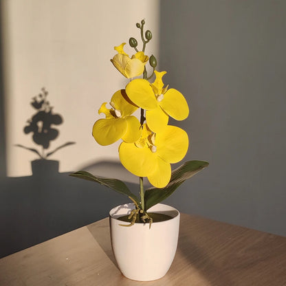 Bonsai simulated butterfly orchid, an elegant artificial potted plant for desks, dining tables, and home offices. Ideal for weddings, gifting, or enhancing any room decor!